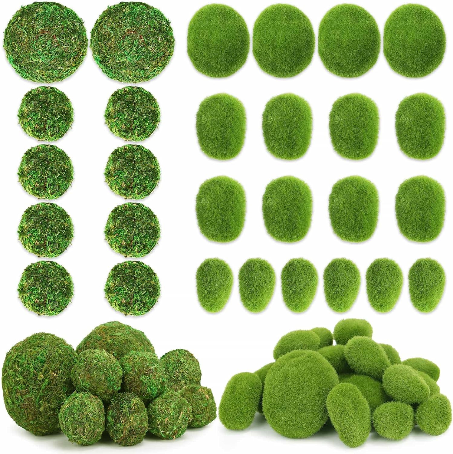 Green Moss Balls Rocks Decor Set Vase Filler Centerpiece Fairy Garden 28 PCS