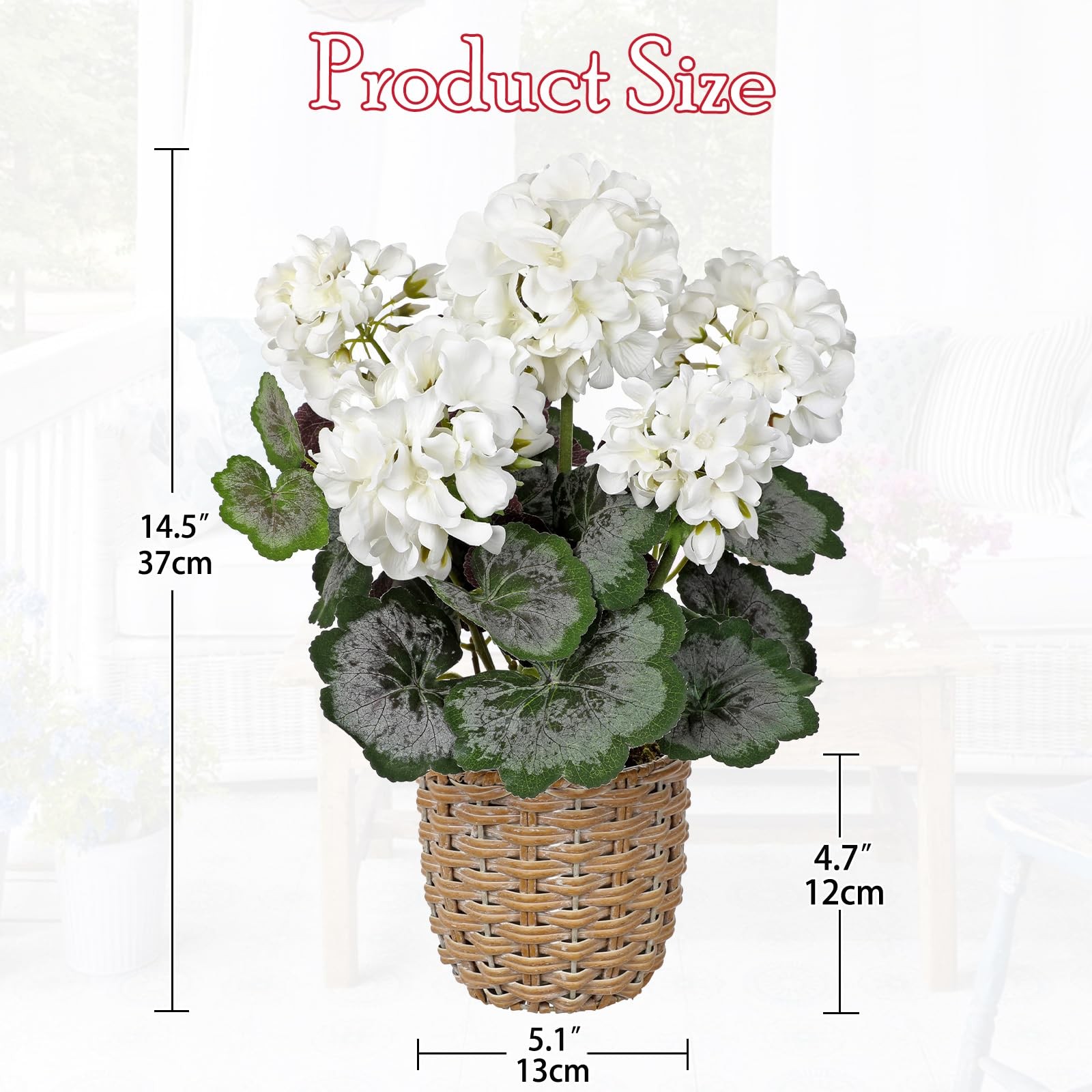 Artificial White Geranium Flowers in Woven Basket, 14.5’’ Tall Silk Flower Ar…