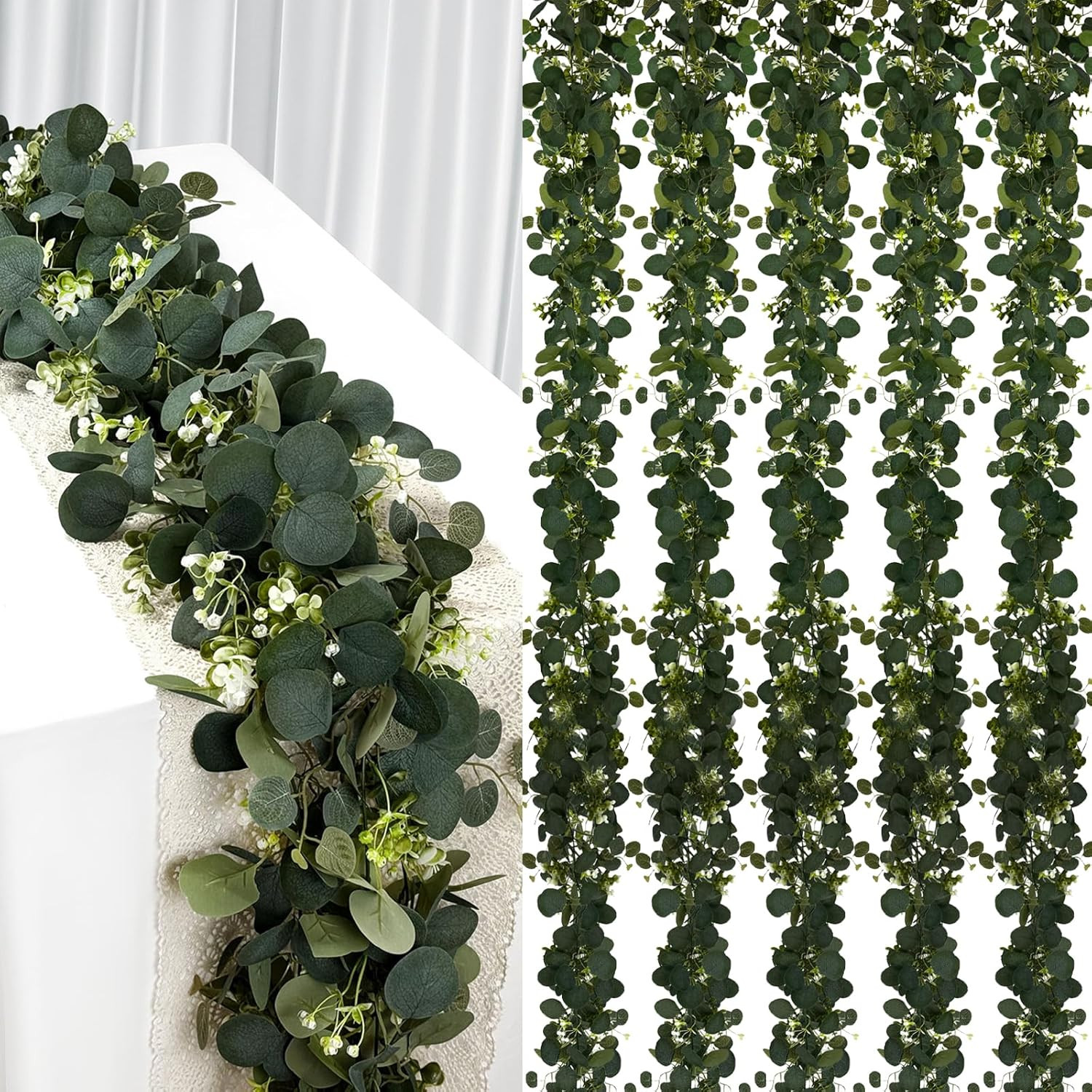 4Pcs Eucalyptus Garland, 6FT Green Flower Garland Decor, Artificial Faux Eucalyp
