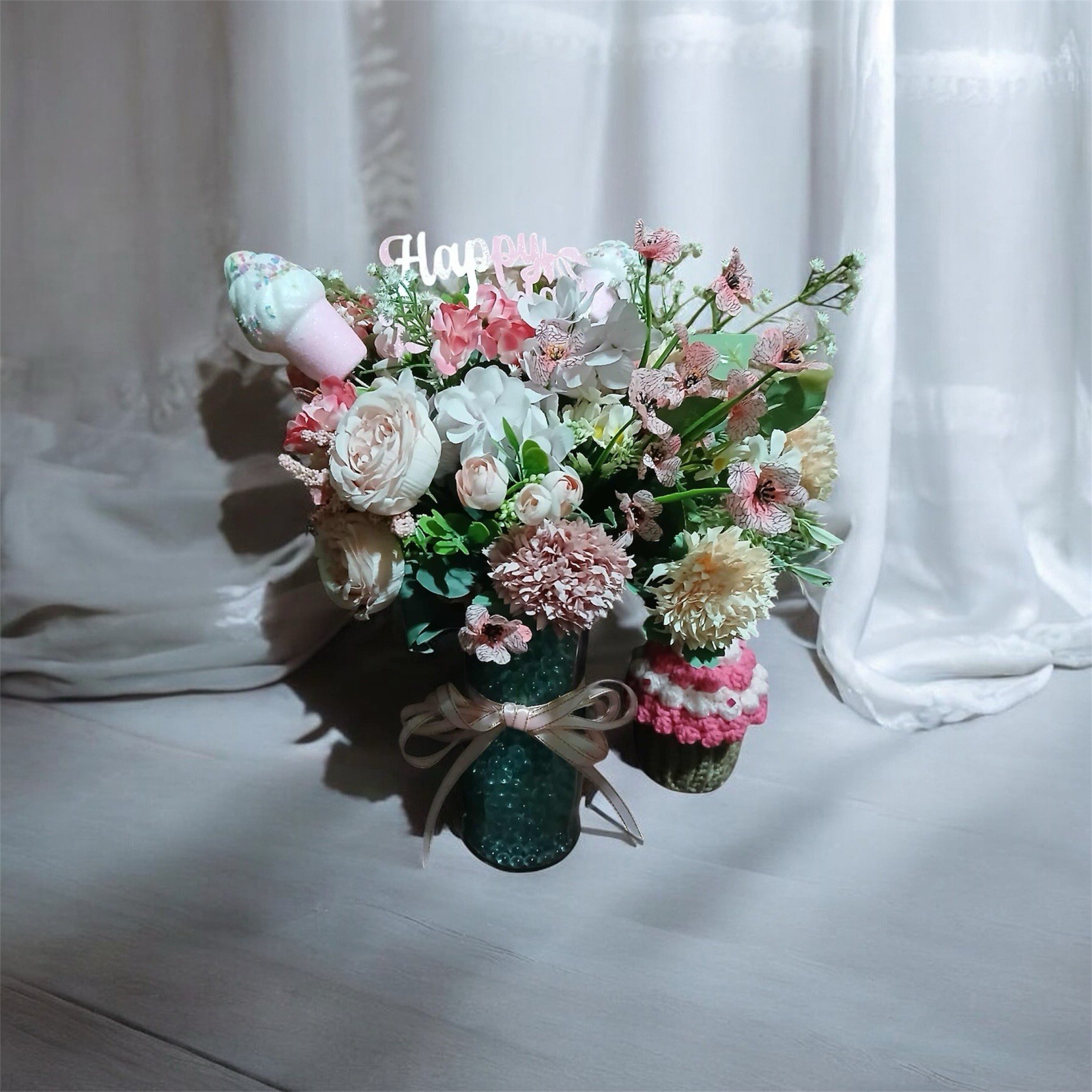 Custom Order Artificial Flower Arrangement In Glass Vase