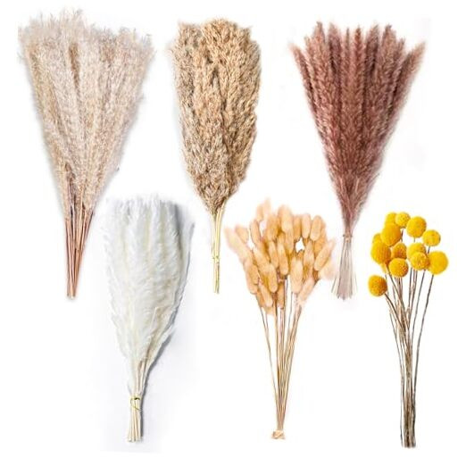 100PCS Natural Dried Pampas Grass Decor – 17.5″ Fluffy Pampas Grass Bouquet –