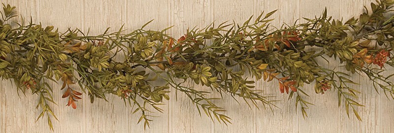 New Primitive Farmhouse BURNT ORANGE ROSEMARY HERB GREENERY GARLAND Vine Swag 6′