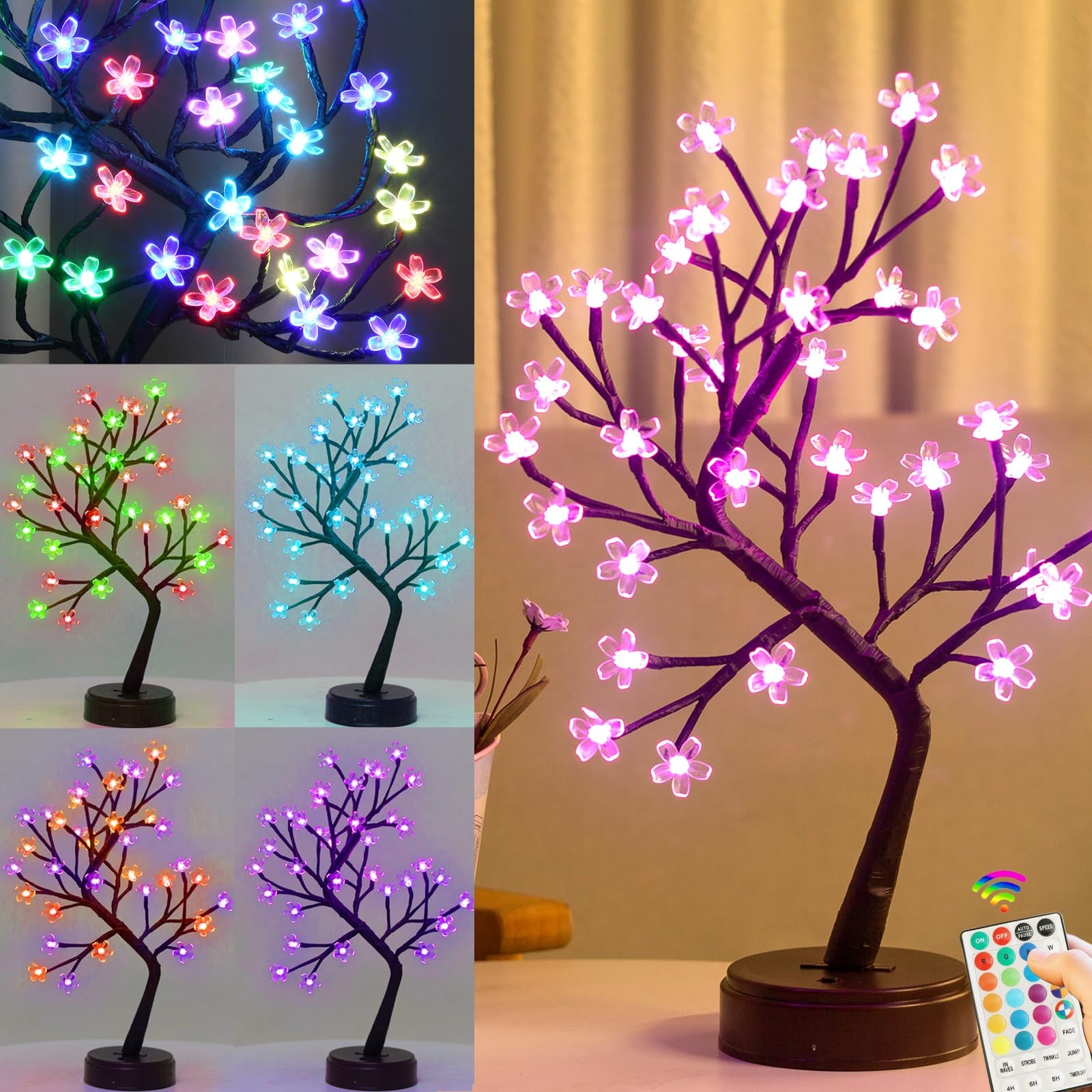 RGB Cherry Blossom Tree Light with Remote 28 Colors LED Artificial Flower Bon…