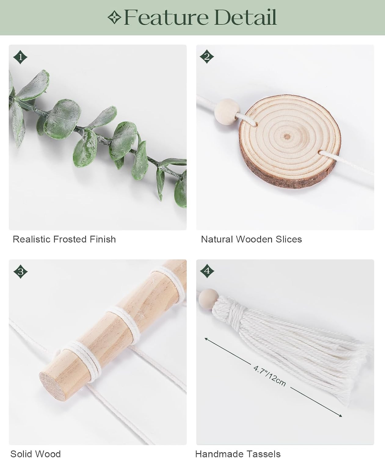 Artificial Eucalyptus Wall Hanging, Fake Greenery Leaves Stems with Wood Slices