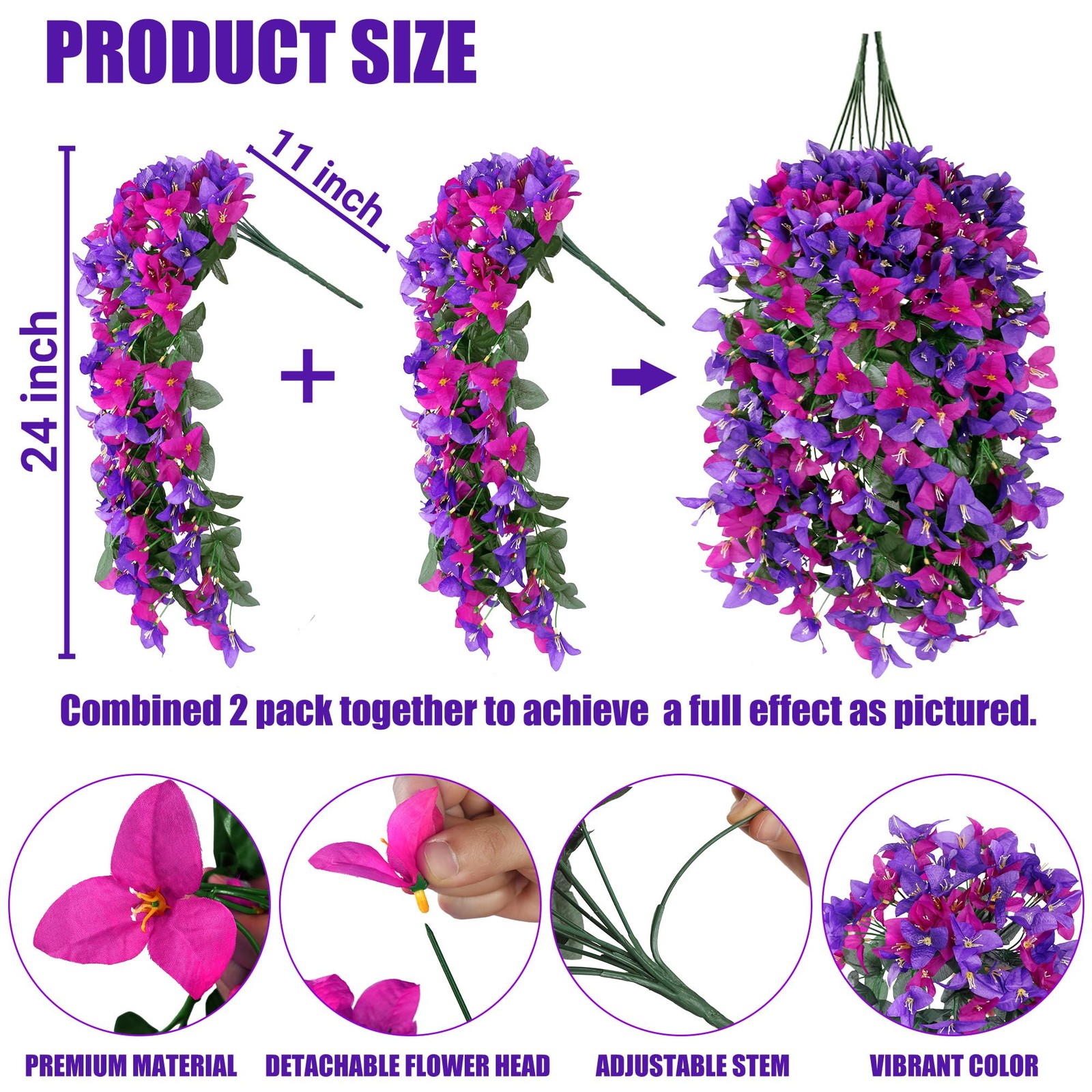Artificial Bougainvillea Flowers Fake Hanging Flowers Plants for Outdoor Outs…