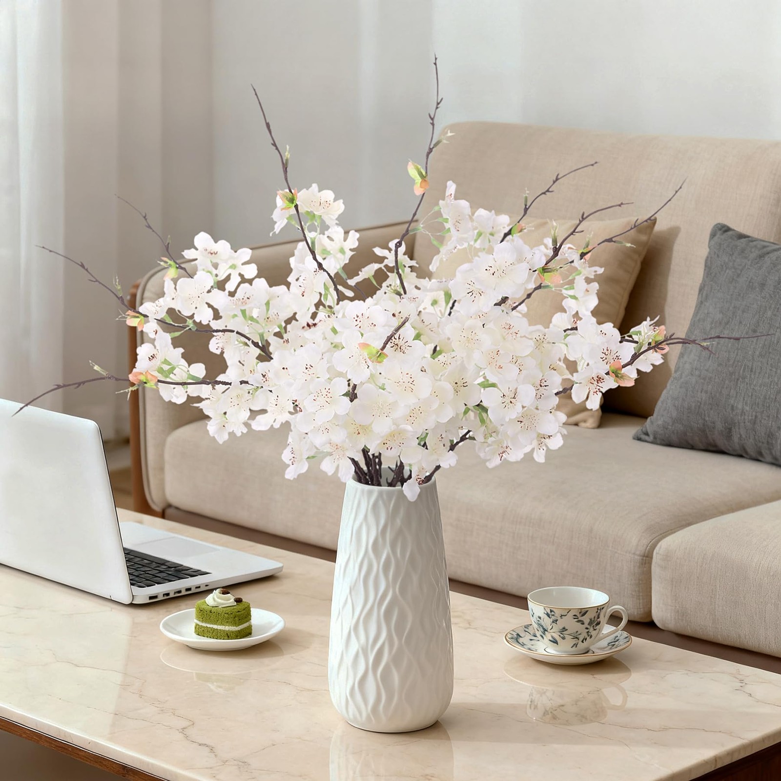 Faux Cherry Blossom Branches Decor Fake Artificial Flowers 18.11 In 12 PCS