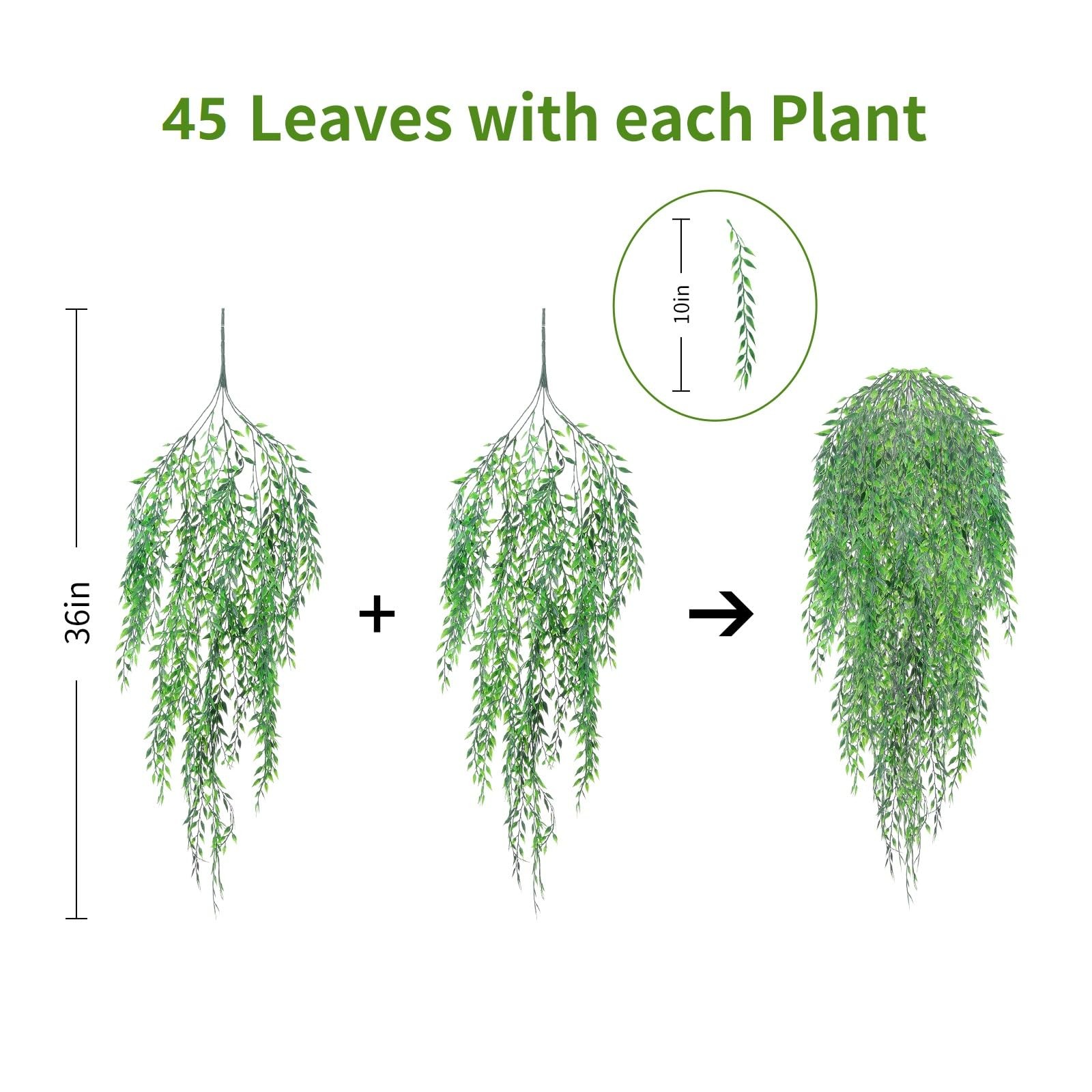 Fake Garland Hanging Vines 4 PC Artificial Weeping Willow Leaves Fake Greener…