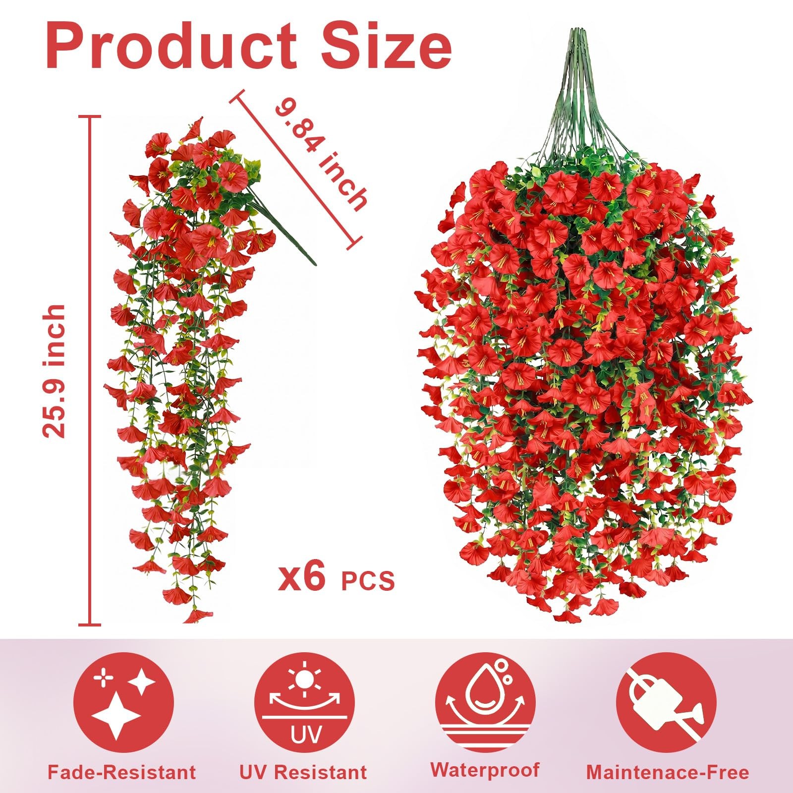 Artificial Flowers for Outdoors, 6-Pack 420 Blooms UV Resistant Hanging Morni…