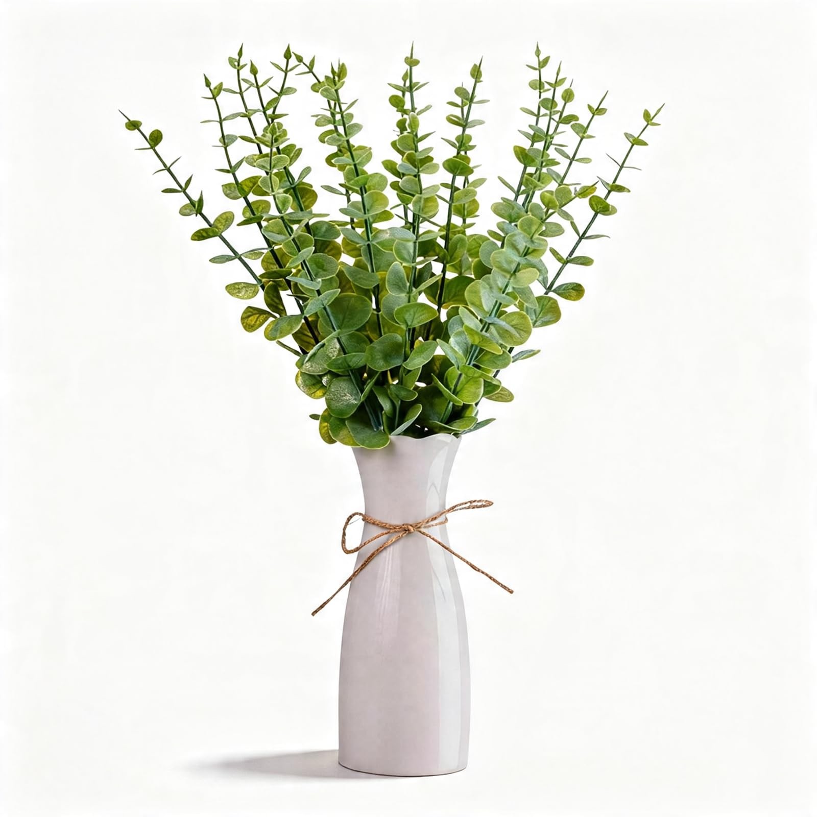 Artificial Eucalyptus Stems with White Vase,19 Inch Small Fake Plants Indoor,…