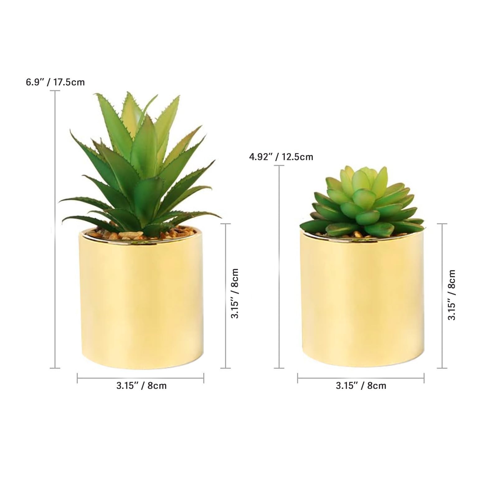 Faux Succulent Artificial Plants 7” & 5” in Pots Home Decoration Set of 2 G…