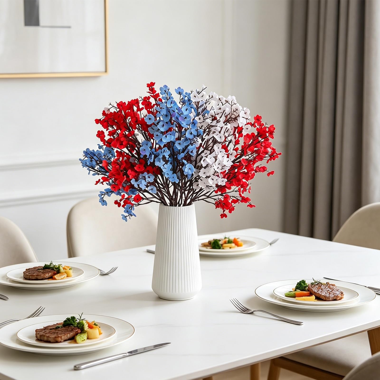 9Pcs 4th of July Baby’s Breath Artificial Flowers, Red White Blue Silk, Patri…