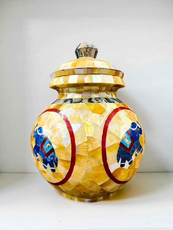 12″ Marble Pot, Mop Shell Vase Pot, Table Pot, Home Decor, Art & Collectibles