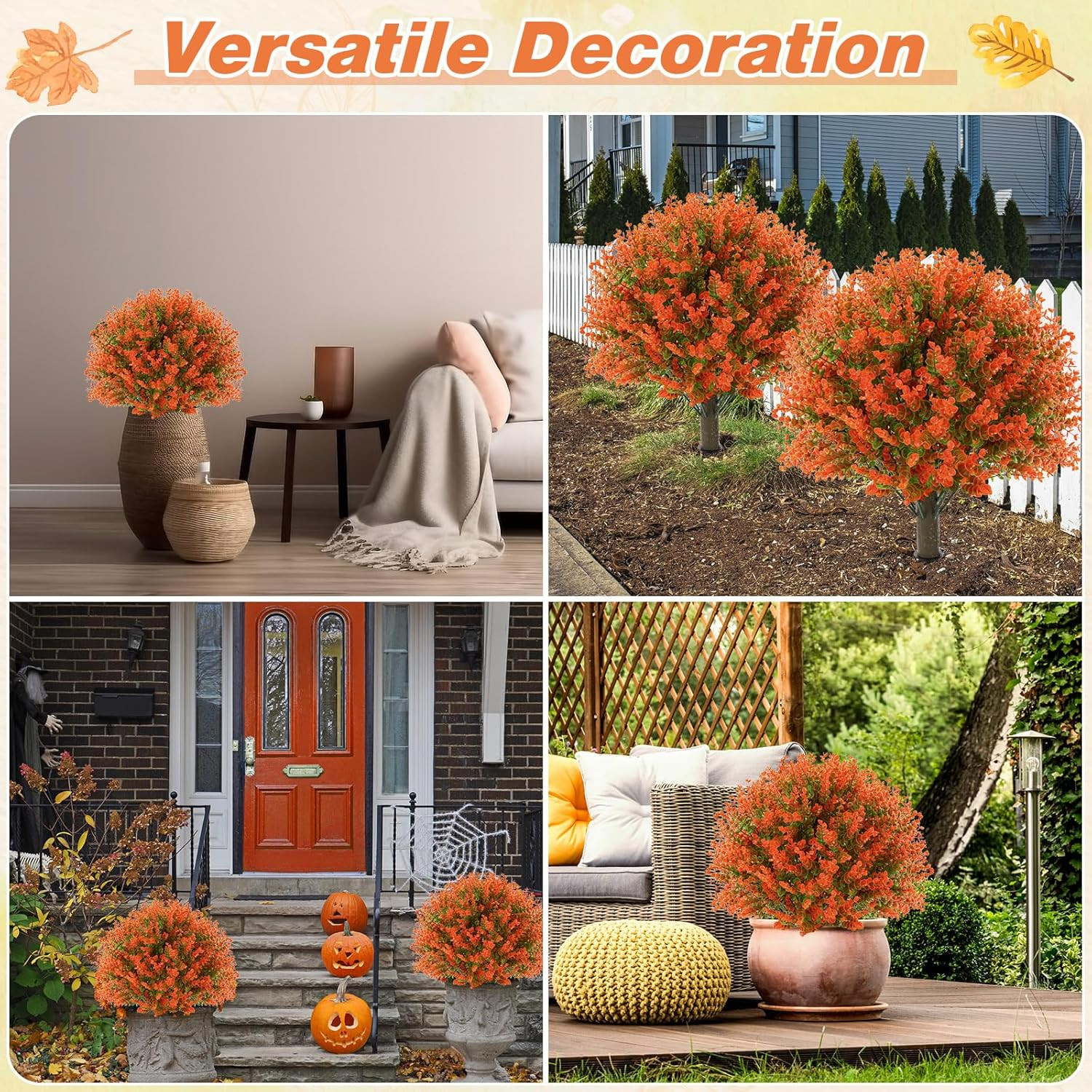 4 Pcs 18 Fall Artificial Boxwood Ball Topiary Tree UV Resistant Faux Bush for Ya