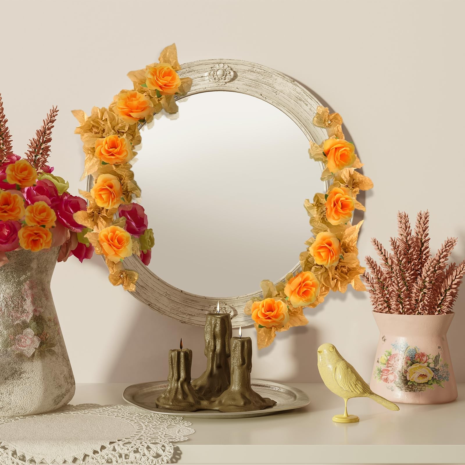 50 PCS 1.57 Inch Mini Orange Roses Artificial Fake Flower Heads Real Touch