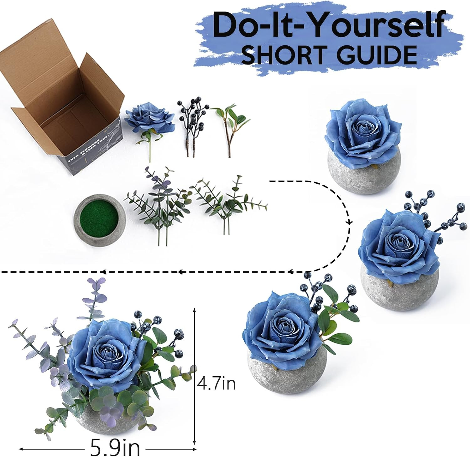 DIY Small Artificial Flowers Potted Kit Fake Flower Realistic Silk Rose and G…