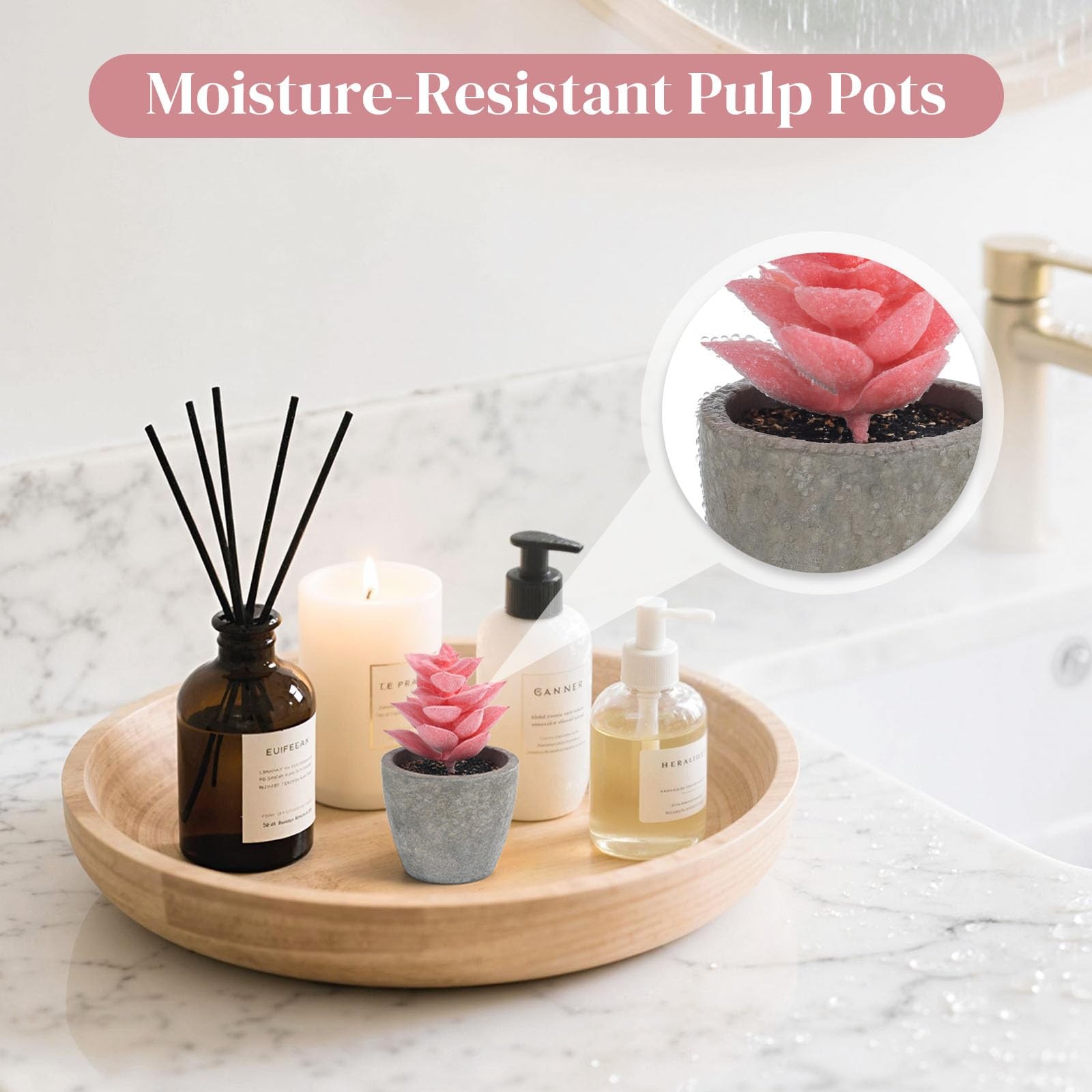 6 PCS Artificial Succulent Plants Small Fake Potted Pink Home Desk Decor