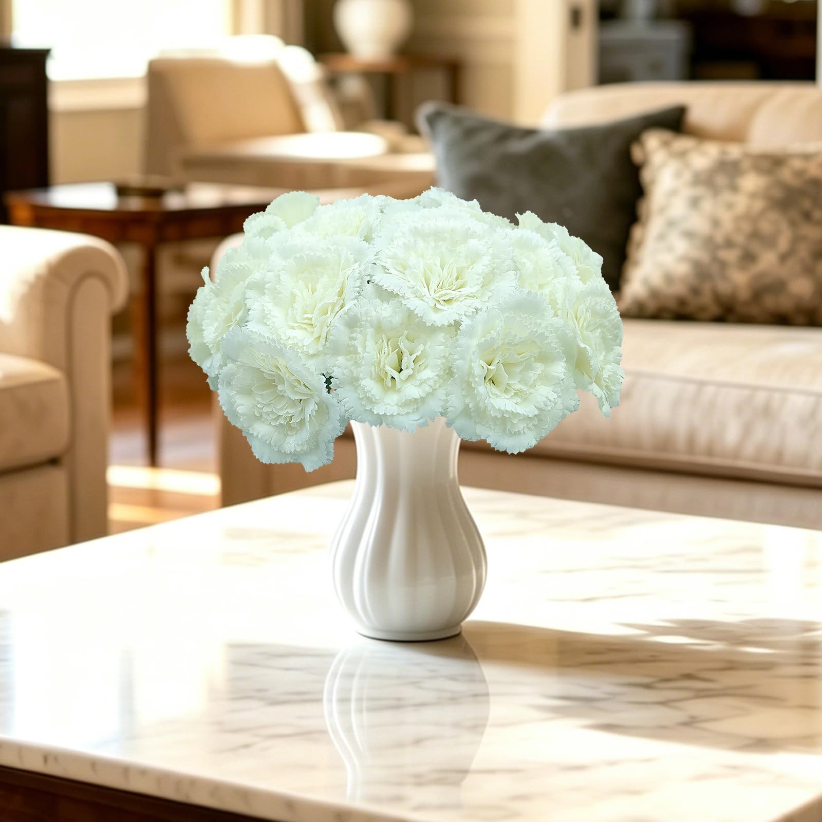 24 Pcs White Carnations Artificial Flowers with Stems, 11.4 Inches Faux Silk …