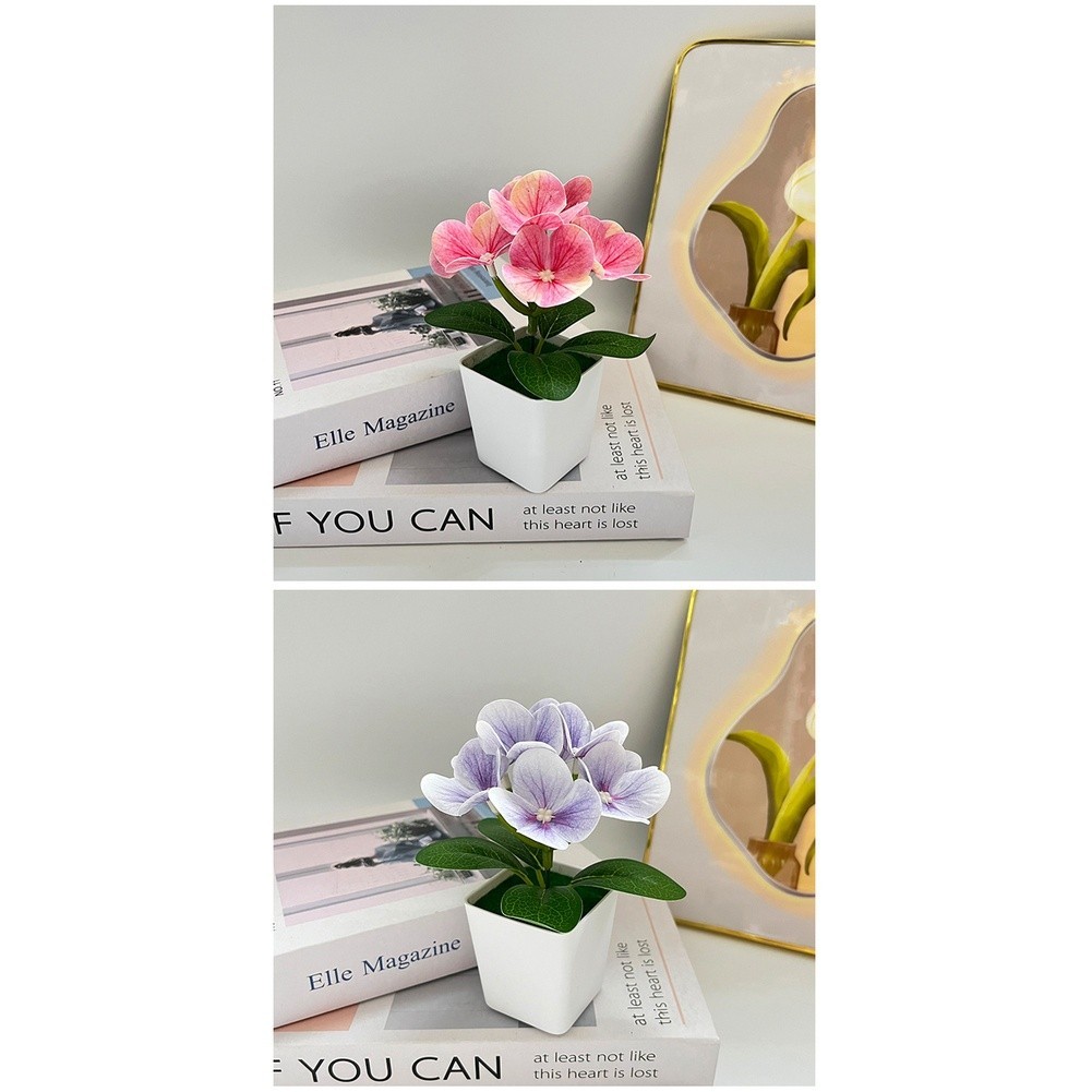 14cm Hydrangea Artificial Flower in Square Pot for Modern For Home Decor