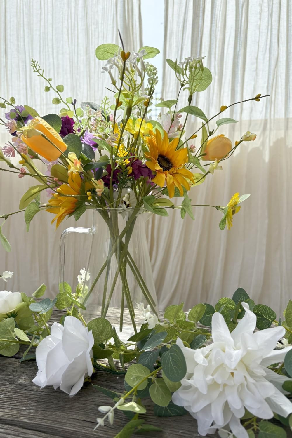 Artificial Wildflower Bouquet – 8 Bundles of Silk Daisy & Sunflower Stems
