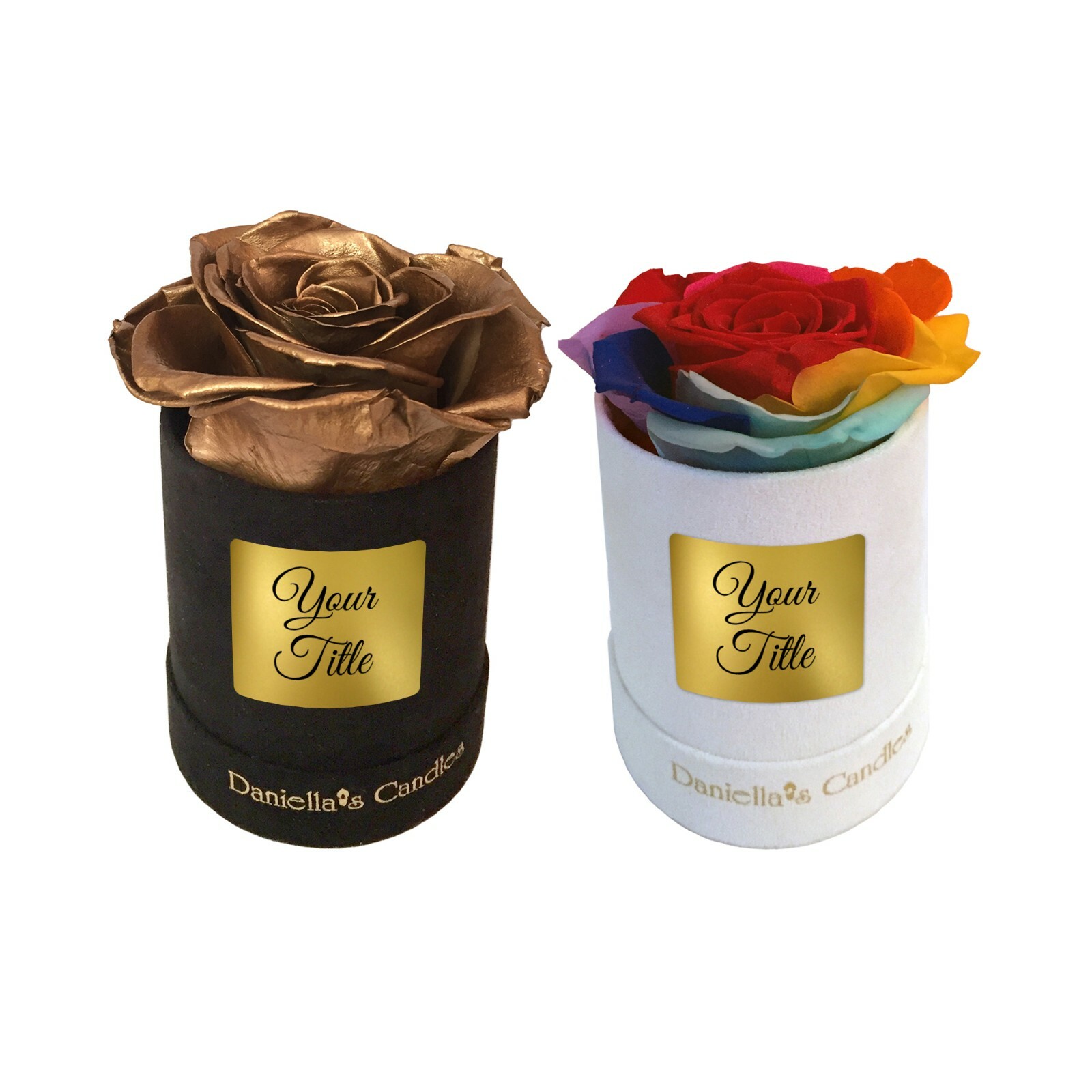Personalized Single Long Lasting Gold Rose In Black Suede Box