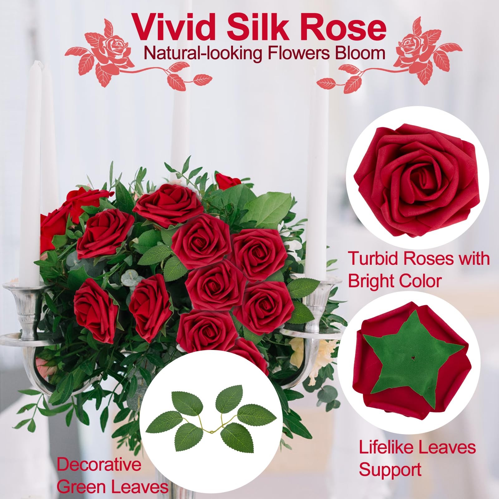 SPORTYOUTH 100Pcs Artificial Flowers Red Foam Fake Roses Bulk with Stems, Val…