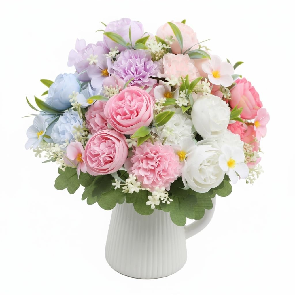 6 Color Rose Peony Artificial Flowers UV Resistant Fake Flowers for Outdoor G…