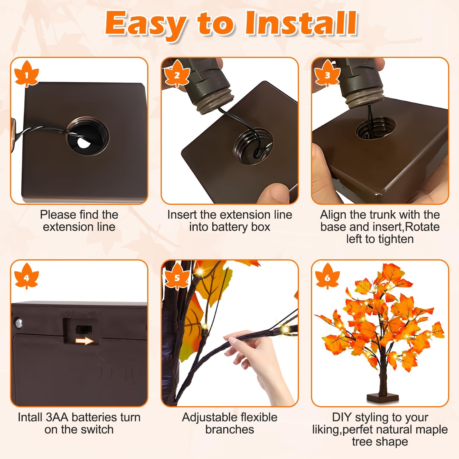 Fall Decor 2 Pack Fall Trees Artificial Lighted Maple Tree Thanksgiving Deco…