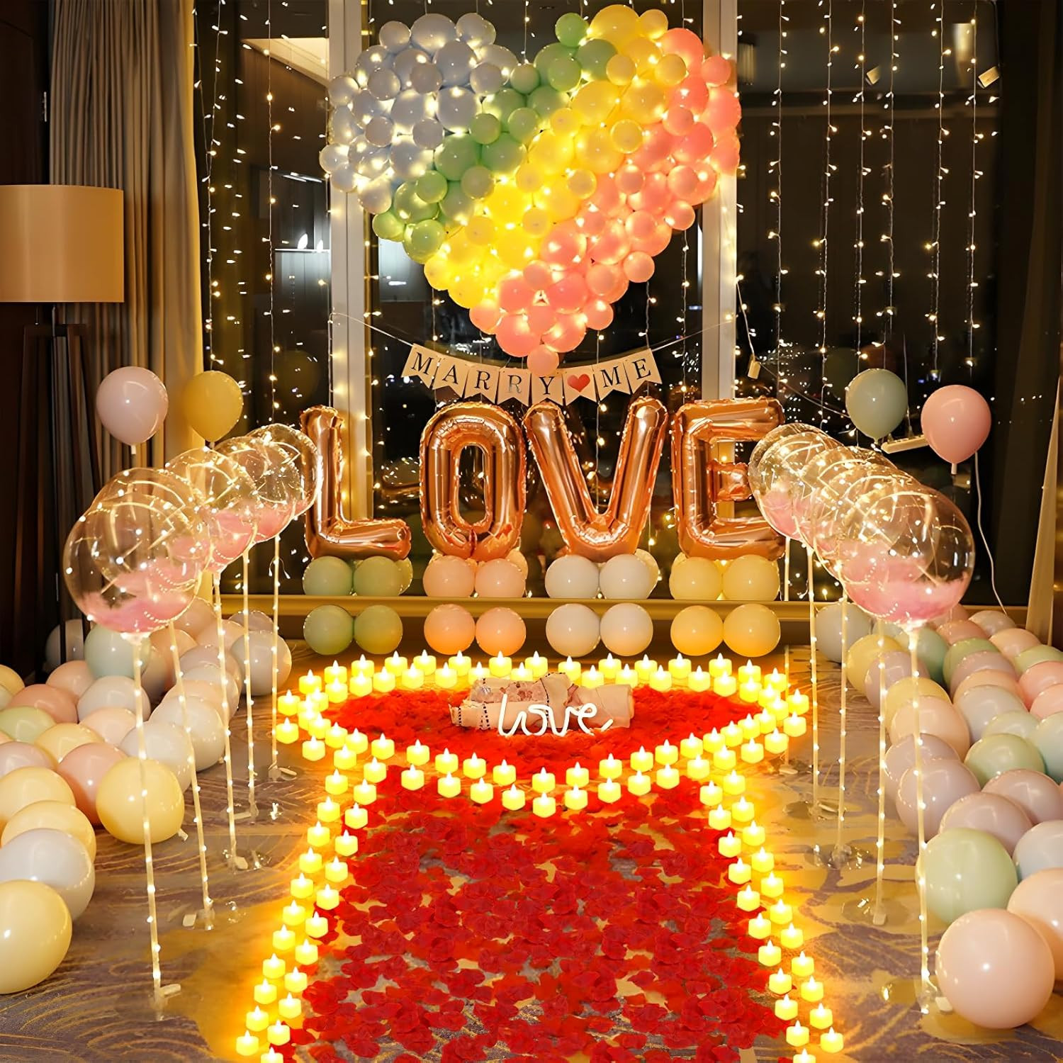 2000 Pcs Artificial Rose Petals with 24 Pcs Romantic Flameless Candles, LED Hear