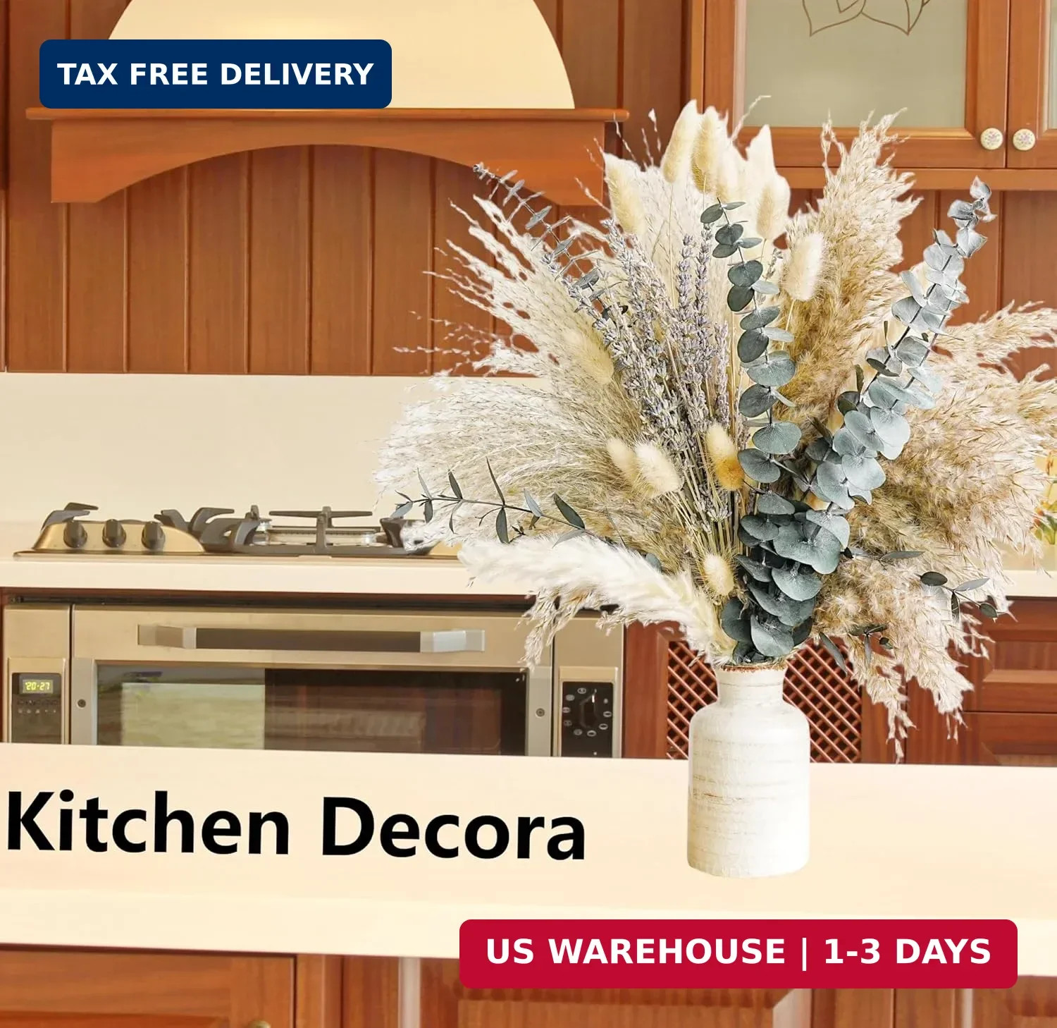 Green Pampas Grass Boho Bouquet – Exquisite Lavender and Eucalyptus Dried Flower