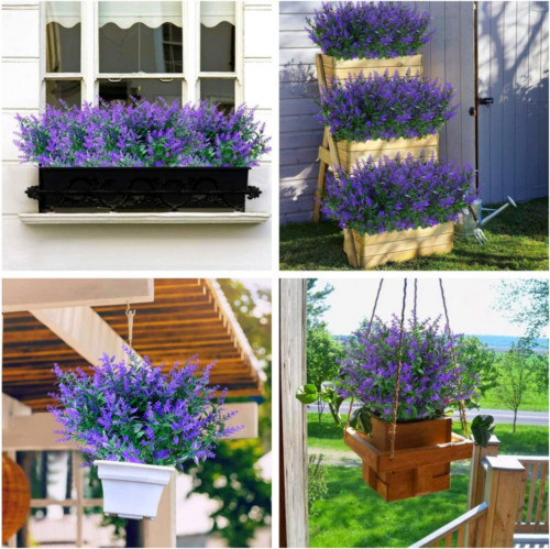 UV Resistant Artificial Lavender Bundles Faux Plastic Flower for Outdoor Decor