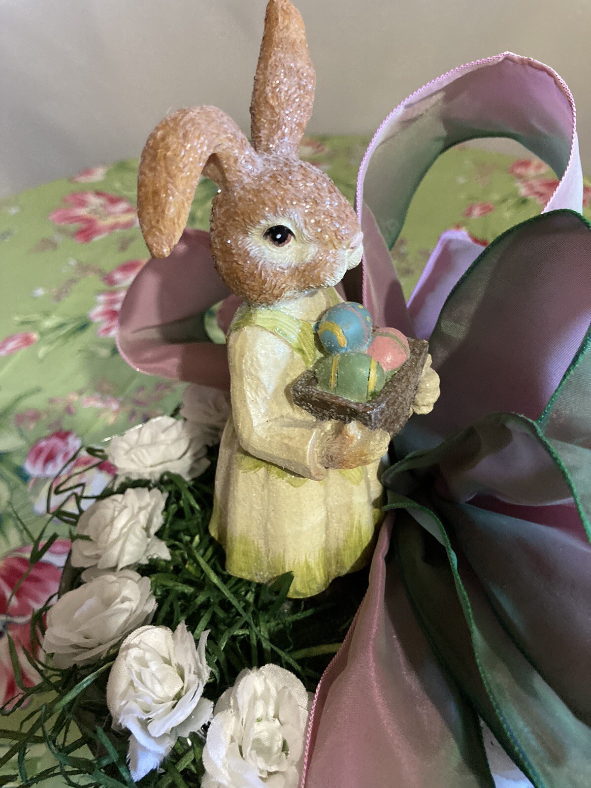 Mother Bunny Collecting Easter Eggs in Large Urn