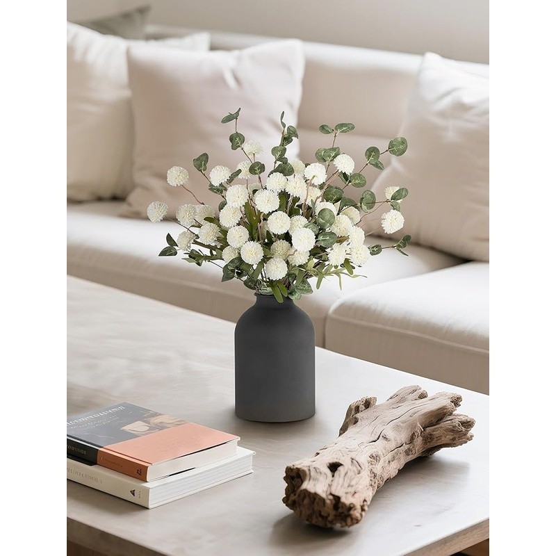 Artificial Kiku Flower Arrangement in Metal Vase Home Decor Centerpiece New
