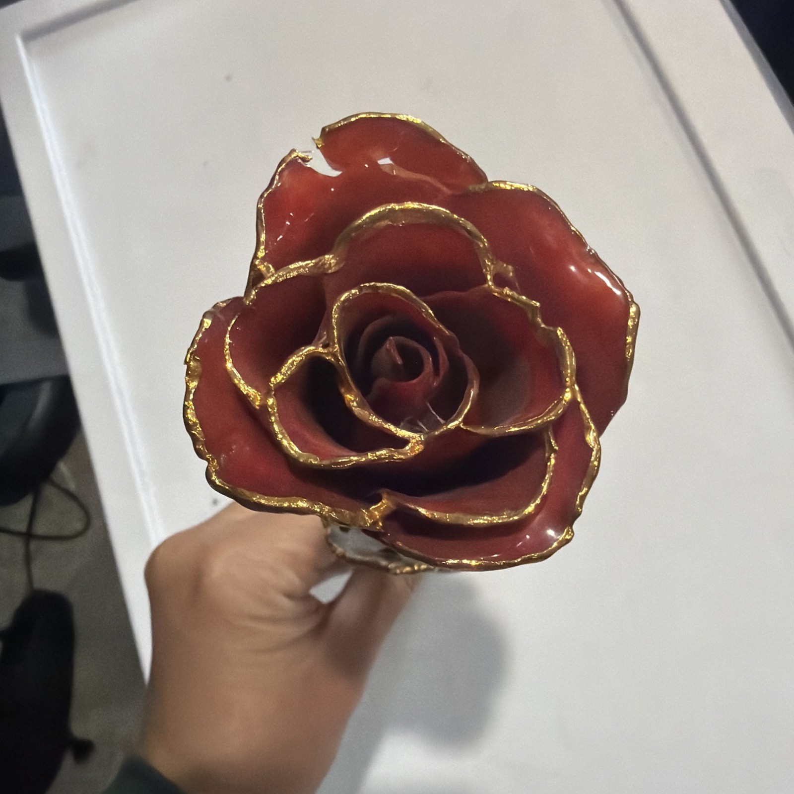 Forever Rose, Genuine Real Rose, Hand Dipped in Lacquer and Trimmed in 24K Gold
