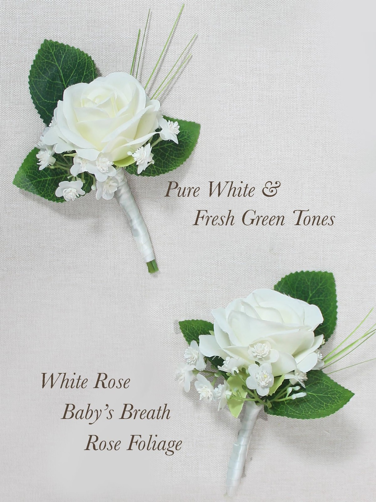 2Pcs White Rose Boutonnieres with Pins for Men, Groom, Groomsmen