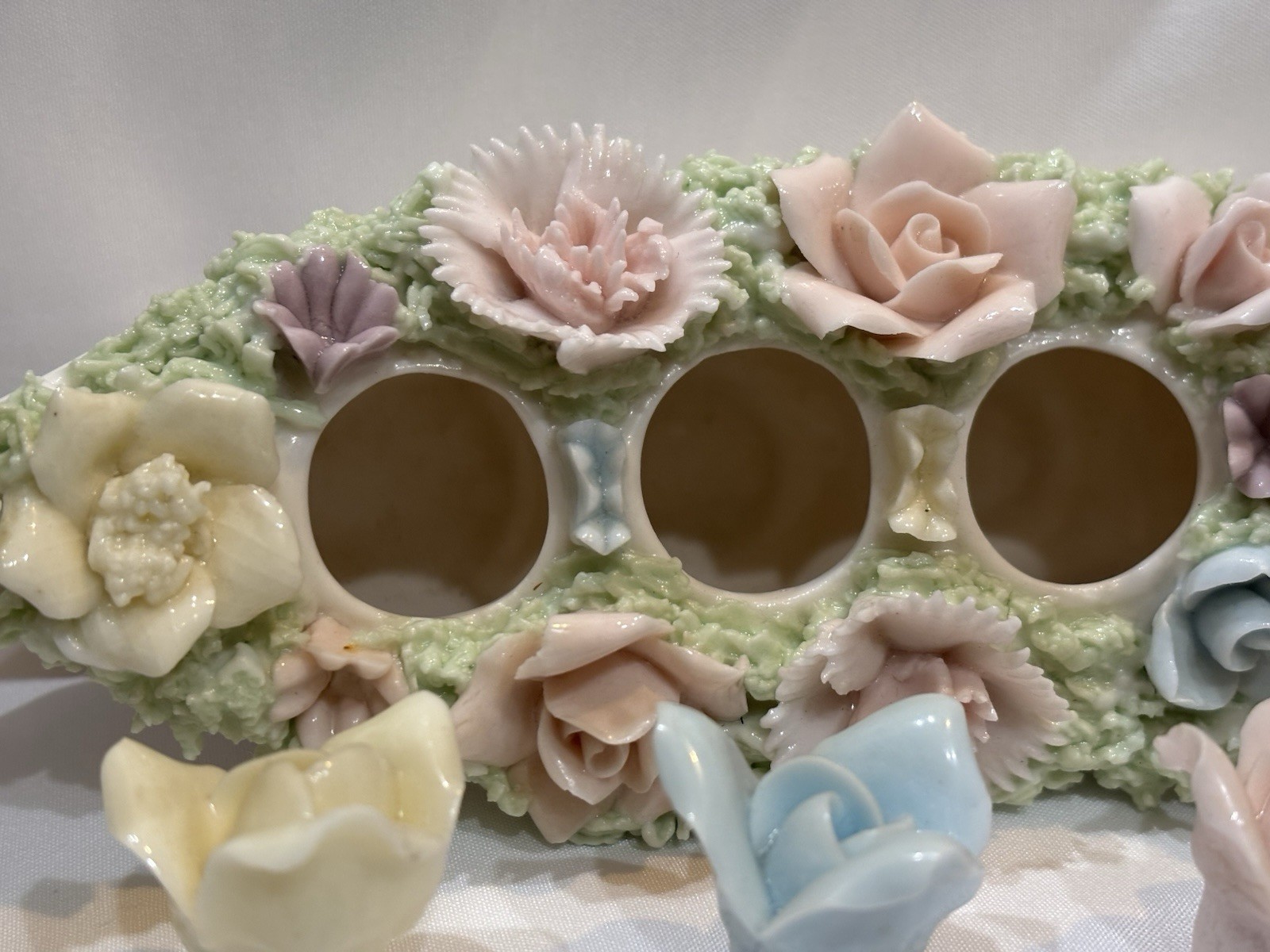 Vintage China Porcelain Gondala Lipstick Holder 3 Removable Roses