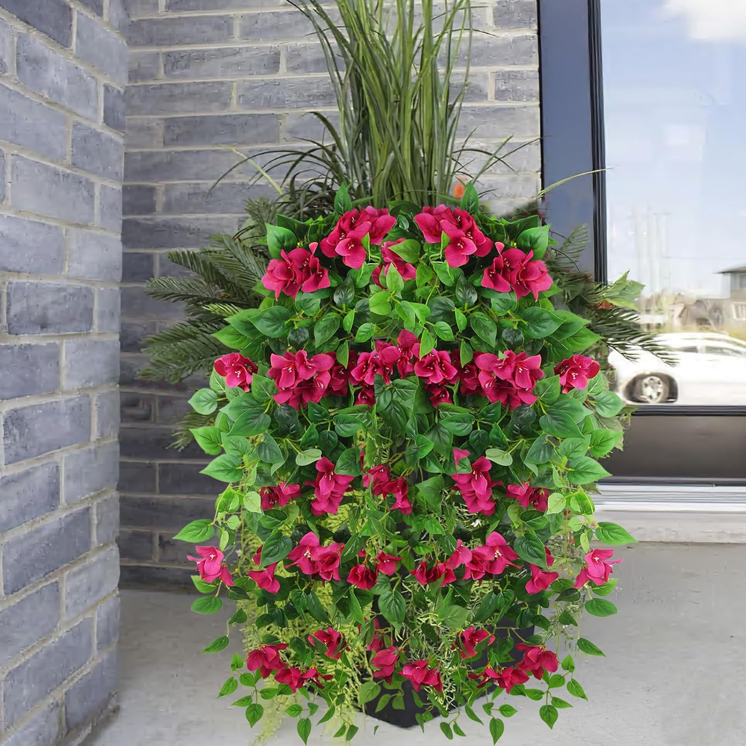 2 Pcs Artificial Hanging Flowers for Outdoors Bougainvillea Artificial Vines Ros