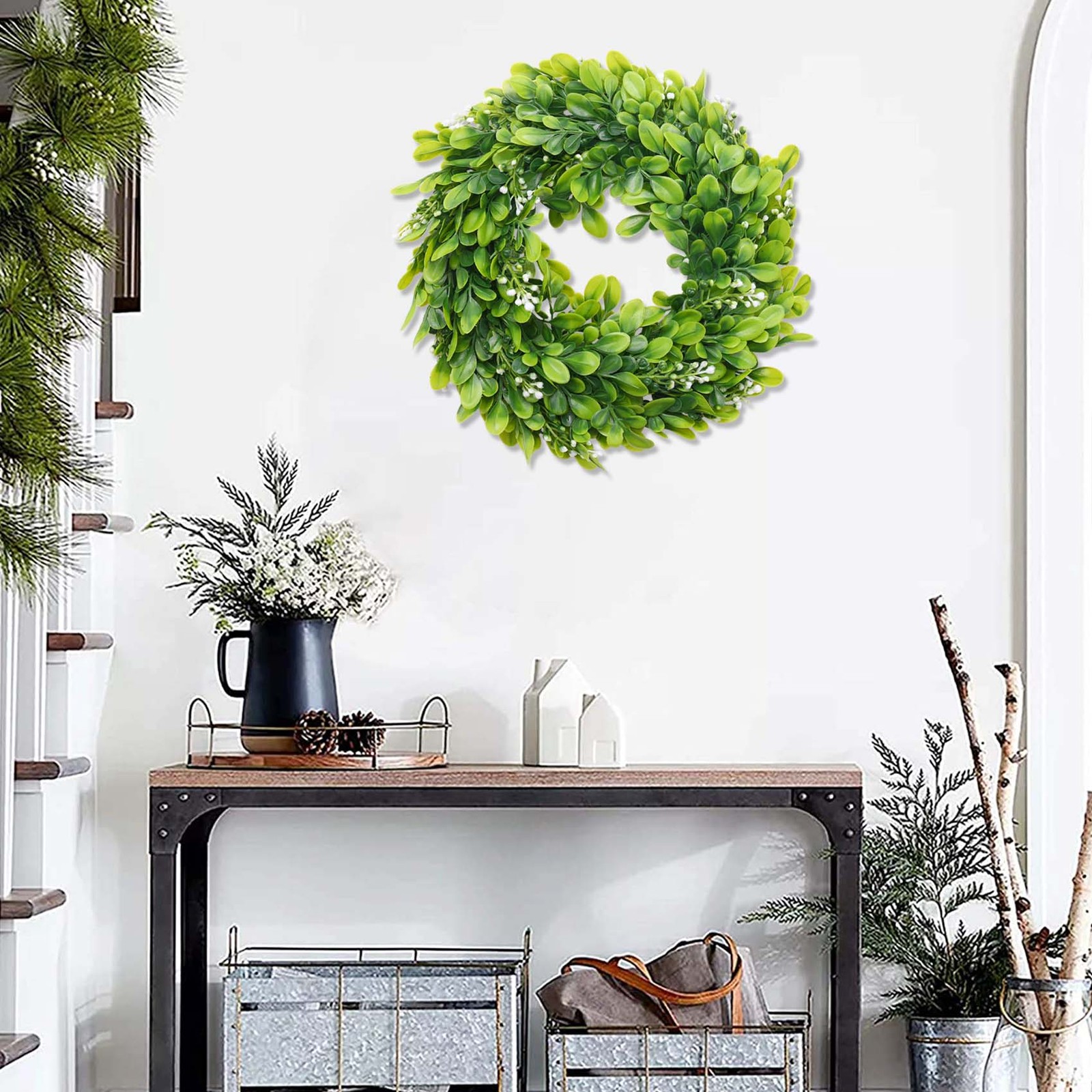 2 Pack Artificial Boxwood Wreath Faux Artificial Wreath Front3275