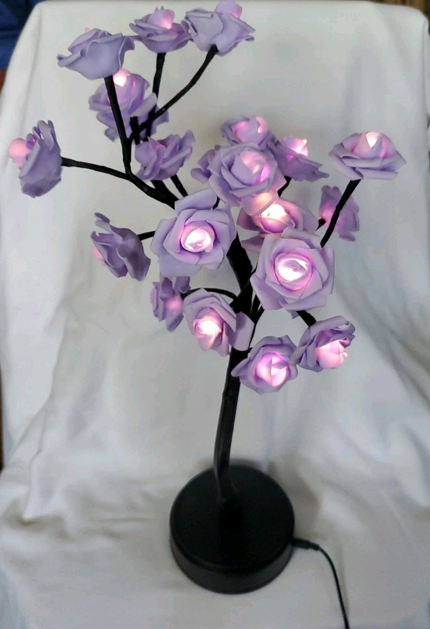 New LED Purple Rose Flower Table Lamp USB Fairy Light Tree Goth Halloween 17″