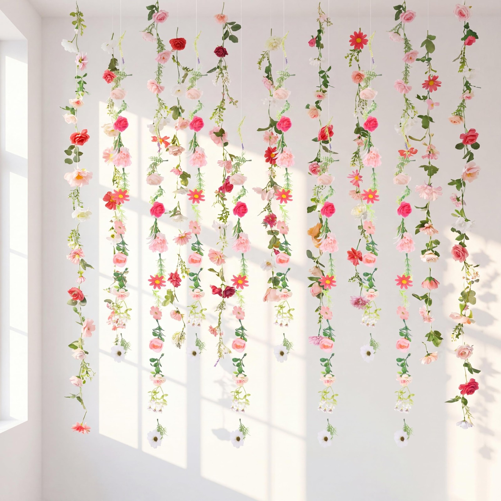 6 Pcs 35.4 Inch Artificial Wildflower Garlands with 3 Pcs 10 Ft Wedding Tulle…