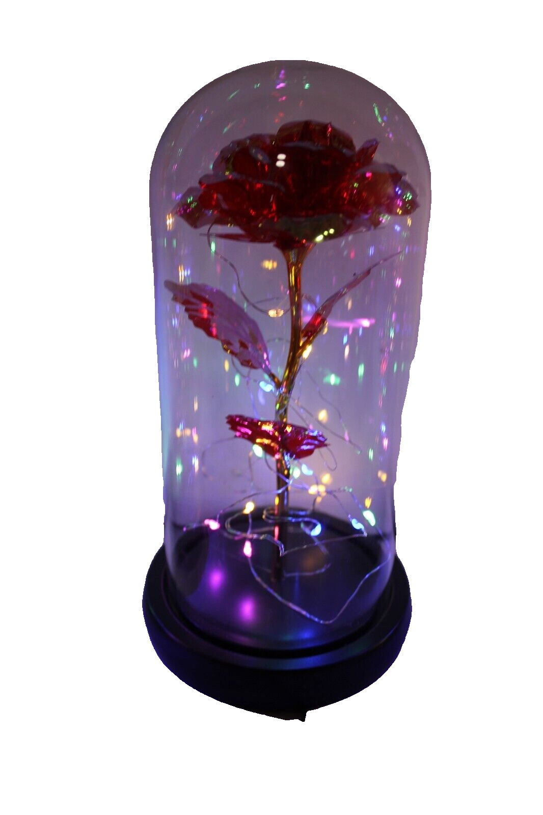 Red Eternal Rose w LED Lights in Glass Dome Mothers Valentines Anniversary Gift