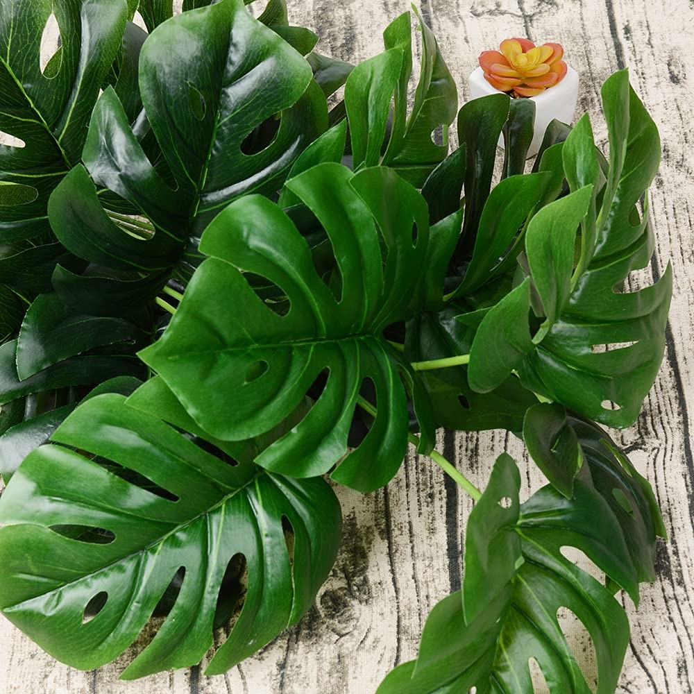 2Pack Artificial Palm Plants Leaves Faux Turtle Leaf Fake Monstera Tropical L…