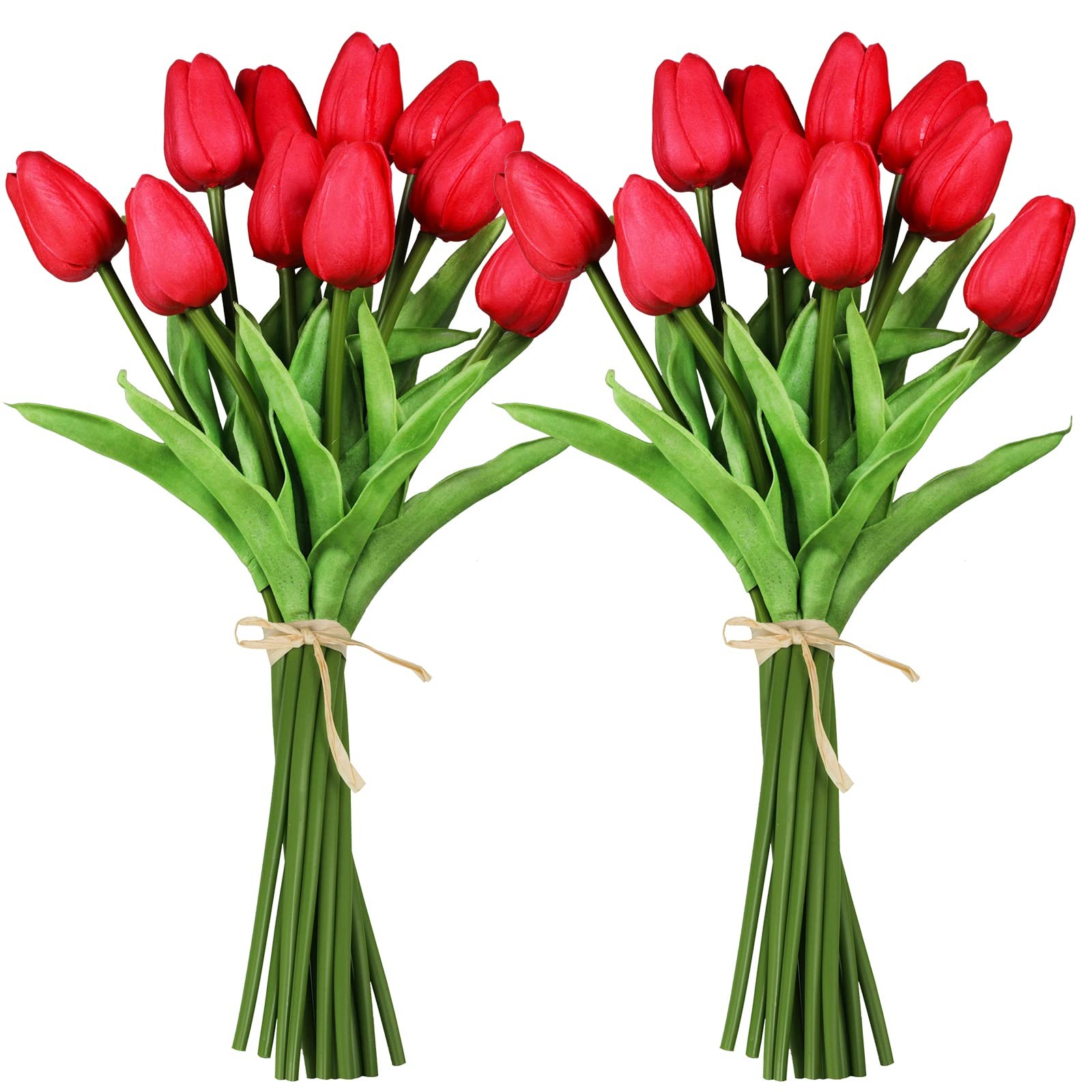 20 Pcs Artificial Red Tulip Flowers Faux Tulip Stems PU Real Touch Tulips 13.7 T
