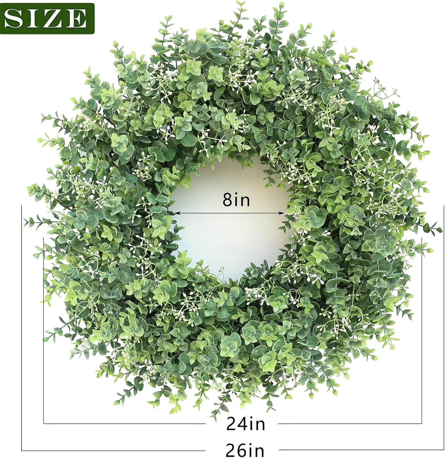 26” Eucalyptus Wreath for Front Door – Large Artificial Eucalyptus Leaves with