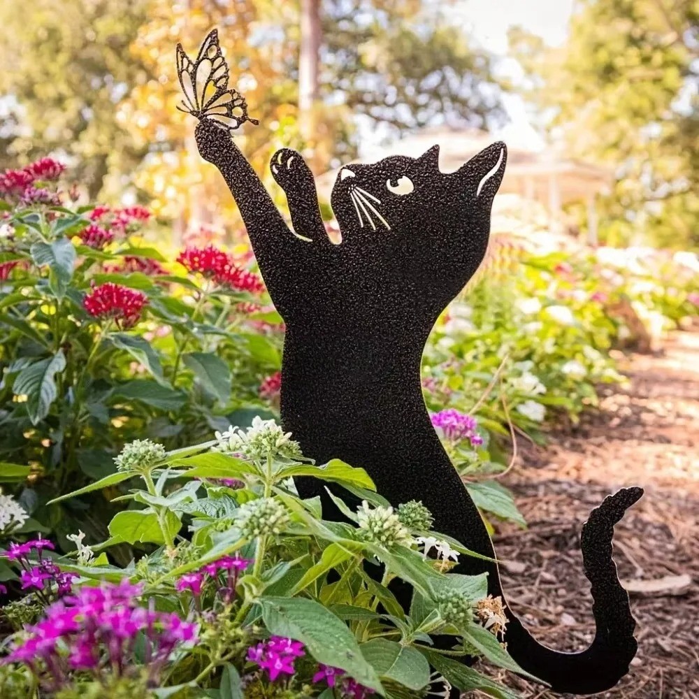 Whimsical Cat Silhouette Garden Stakes – Decorative Yard Lawn Accents