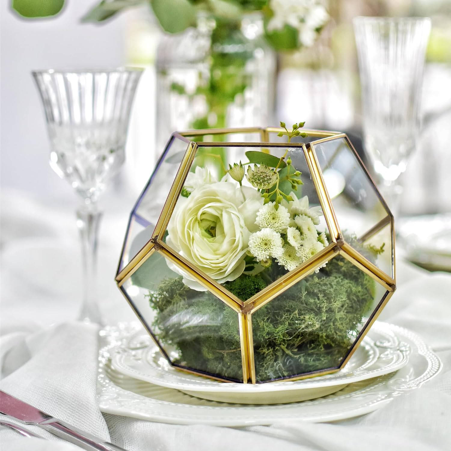 No Door Glass Terrarium for Small Cactus, Succulents – Gold Geometric Terrarium