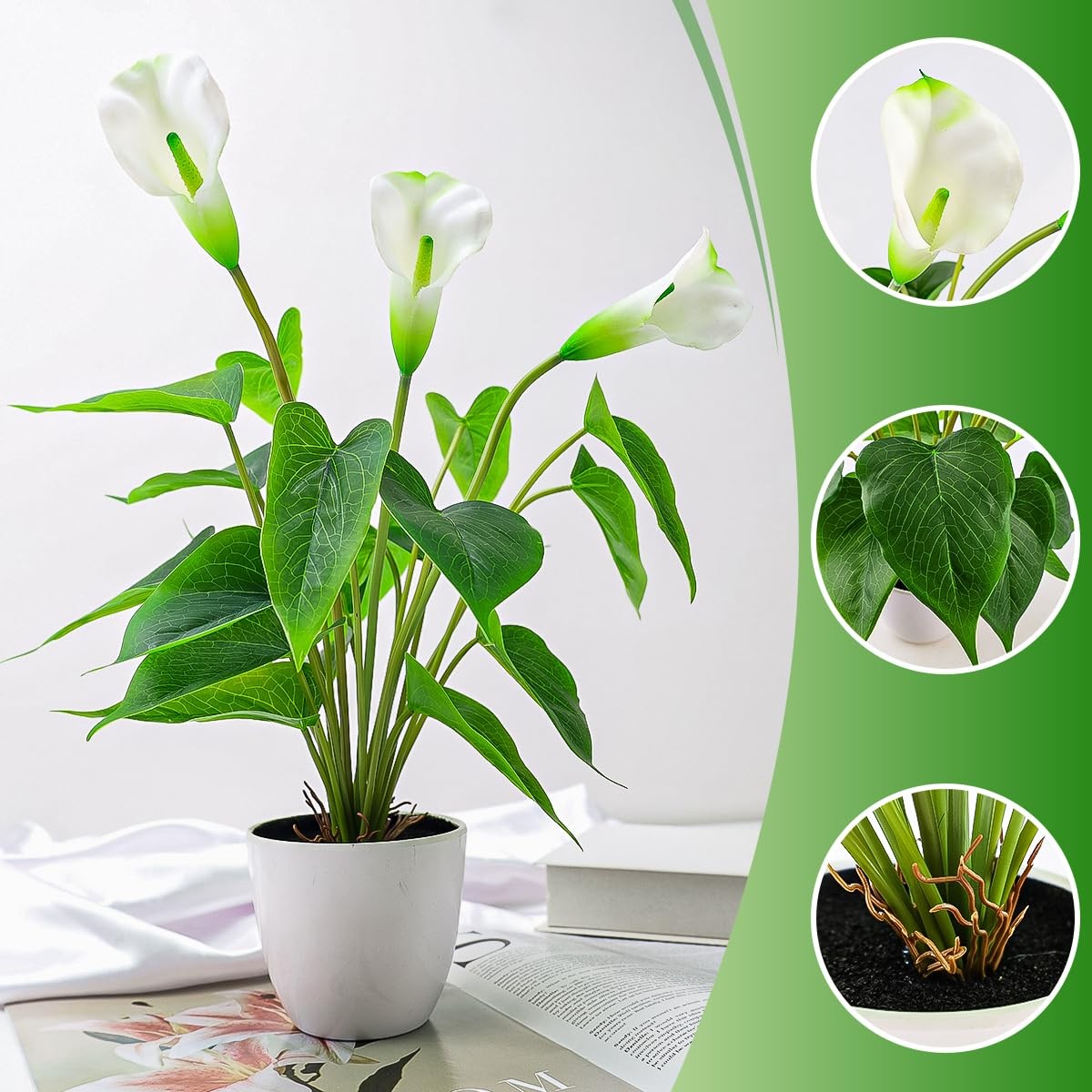 Artificial Flower Plants Calla Lily 16 Inch Fake Peace Lily Potted Plant Whit…