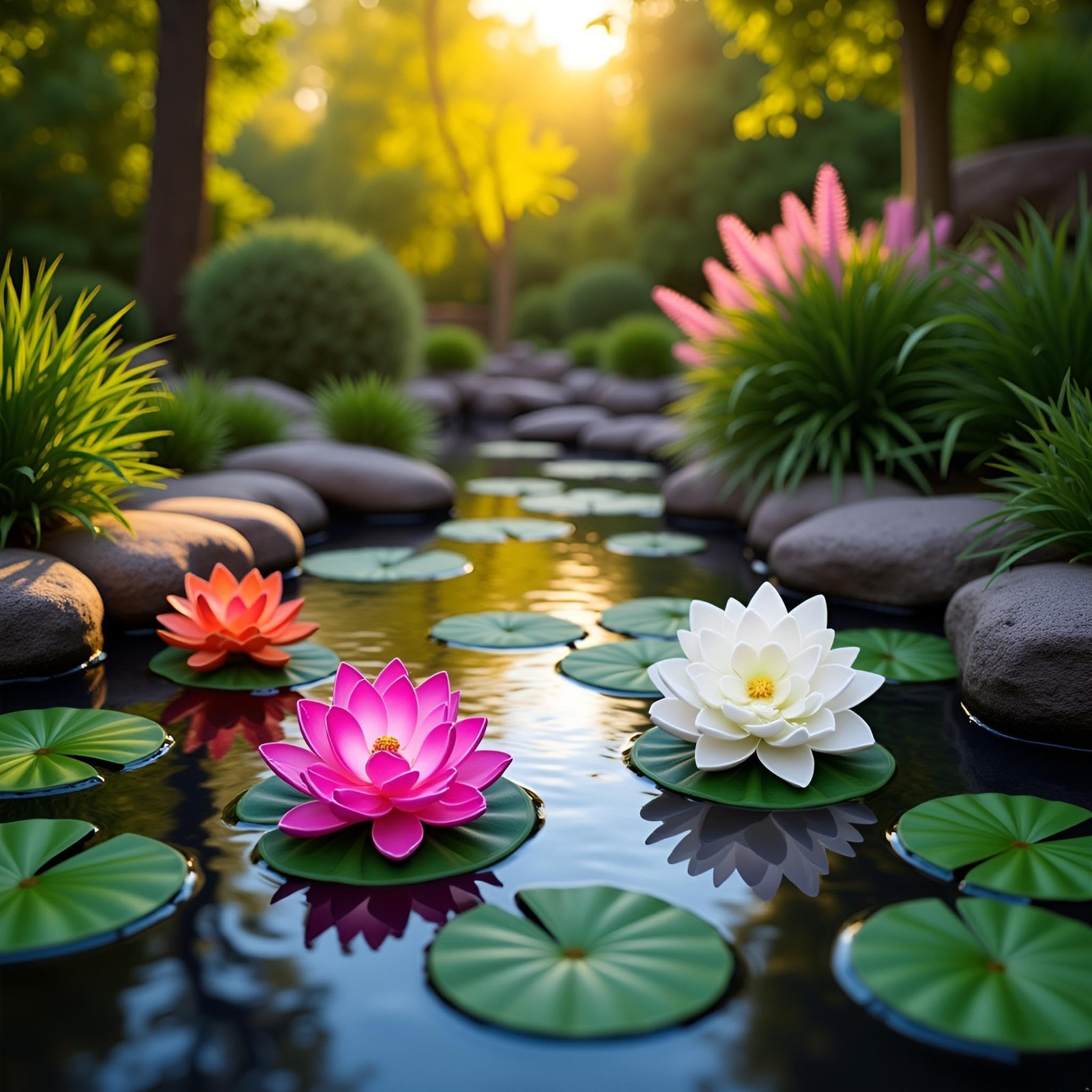 4Pcs Artificial Flowers Water Lily Foam Lotus Flower Pond Decor for Pond Pati…