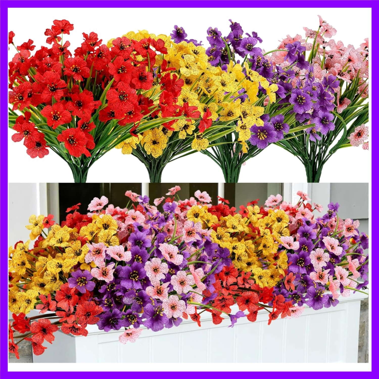 Artificial Mums Flowers for Outdoors, 16 Bundles UV Resistant Fake Plastic Color