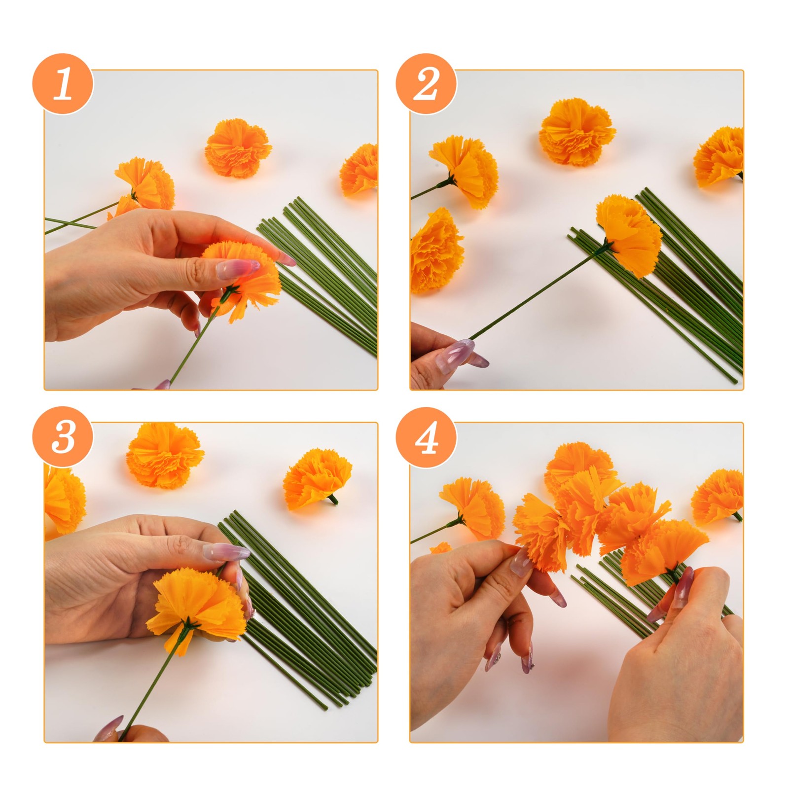 50 Pcs Artificial Marigold Flowers,2″ Silk Marigold Flower Heads with Stems,O…