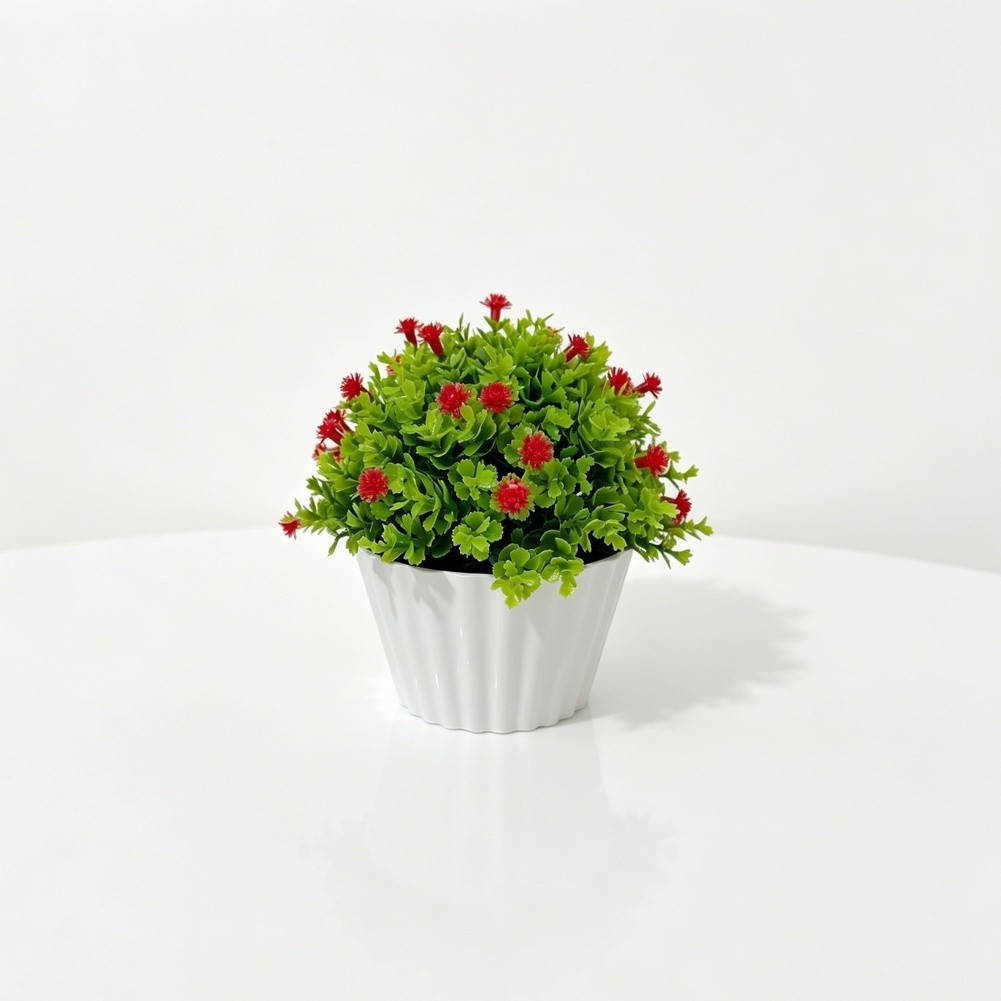 Artificial Mimosa Gypsophila Half Bonsai in Pot for Living Room Bedroom Decor